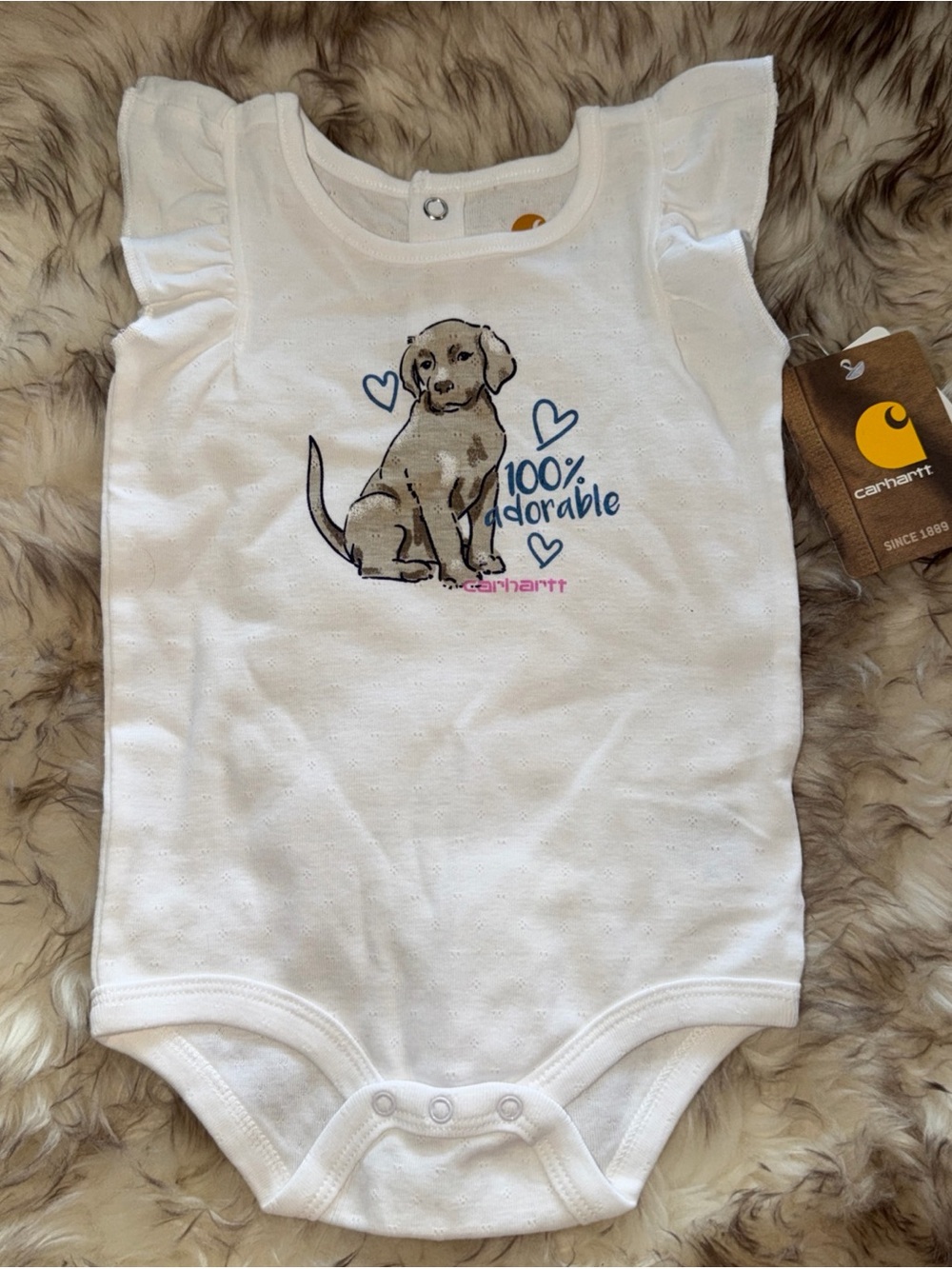 New Carhartt White Ruffle Sleeve Baby Dog Adorable 9M Snap One Piece Girls Gift
